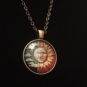 Sun Moon Enamel Necklace Antique Hold